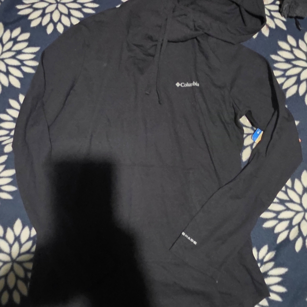 Columbia Black Hooded Long Sleeve Shirt Size Meduim